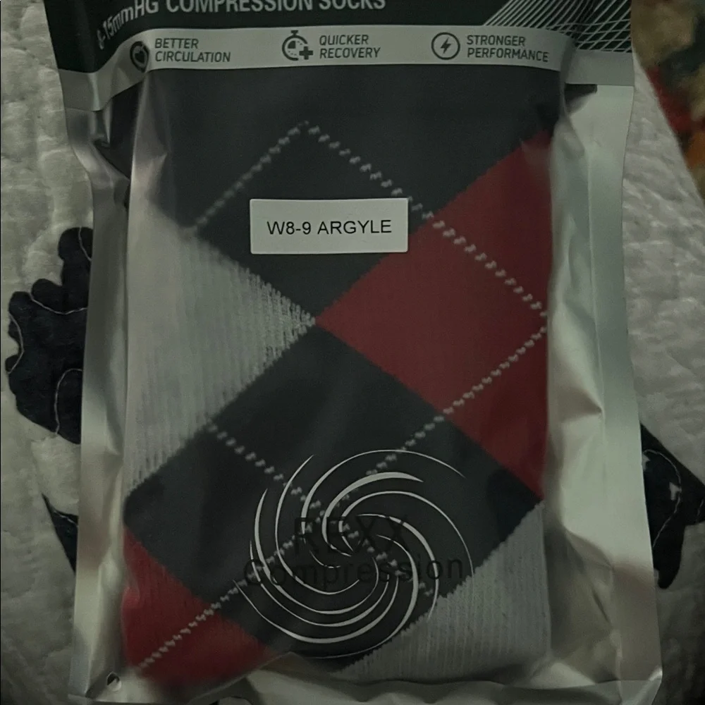 REXX Argyle Compression Socks - Black and Red - Picture 1 of 7